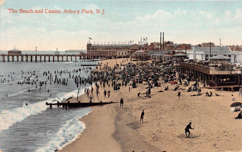 ASBURY PARK NEW JERSEY THE BEACH & CASINO~ POSTCARD 1909