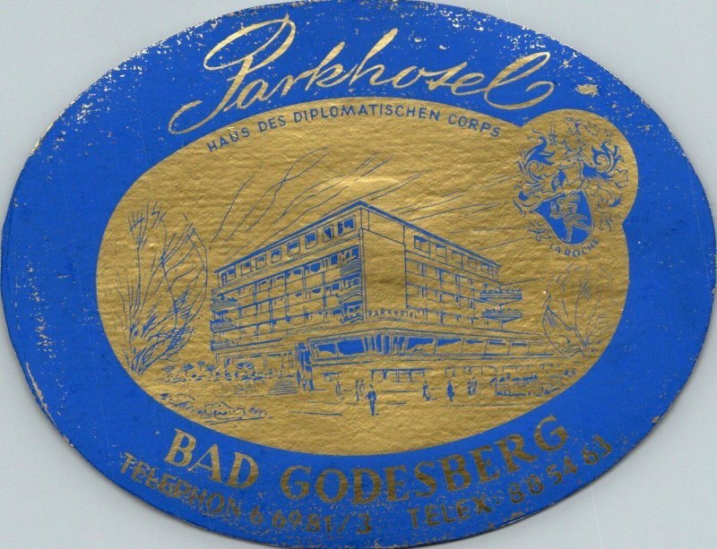 Germany Bad Godesberg Parkhotel Vintage Luggage Label sk4716