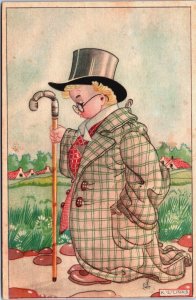 Artist Signed K.L. Links Boy Dressed Up Like an Old Man Vintage Postcard C201