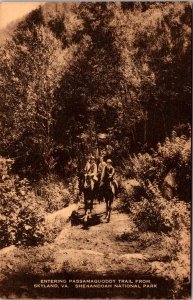 Horseback Riders Entering Passamaquoddy Trail Skyland VA Vintage Postcard R77