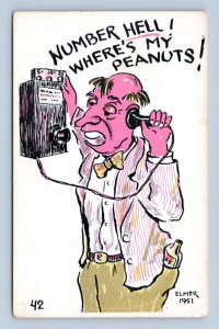 Drunk on Phone Artist Signed Elmer Anderson Comic UNP Chrome Postcard H16