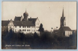 Uri Switzerland Postcard Burglen with Castle and Church c1910 RPPC Photo