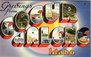 ID, Idaho  COEUR D' ALENE LARGE LETTER LINEN Greetings ca1940's Tichnor Postcard