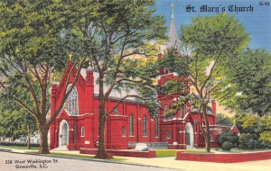 Greenville, SC South Carolina    ST MARY'S CHURCH    ca1940's Linen Postcard
