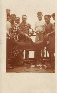 RPPC Fishermen & Shark Mission in China Sailors c1910s Vintage Photo Postcard