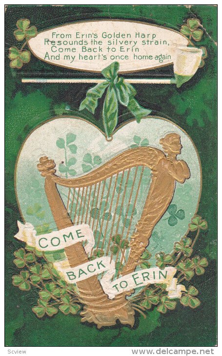 SAINT-PATRICK'S DAY; Come Back to Erin, Gold Harp, Shamrocks, PU-1911