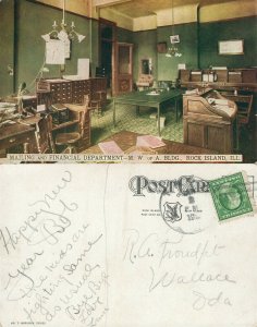 ROCK ISLAND IL M.W. of A. BUILDING MAILING & FINANCIAL DEPT. ANTIQUE POSTCARD