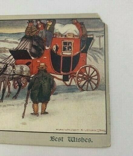 Alan Wright Vernon Stokes Cheval & Buggy Neige Scène Antique Carte Postale