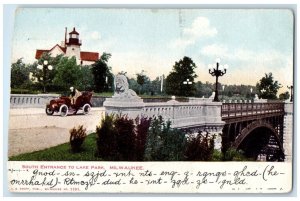 1905 South Entrance Lake Park Classic Car Bridge Milwaukee Wisconsin WI Postcard