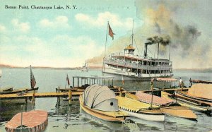 CHAUTAUQUA LAKE NEW YORK~BEMUS POINT-STEAMER SHIPS & BOATS 1910s POSTCARD