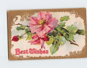 Postcard Best Wishes with Flowers Embossed Art Print