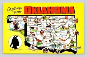 Greetings From Oklahoma Map Postcard