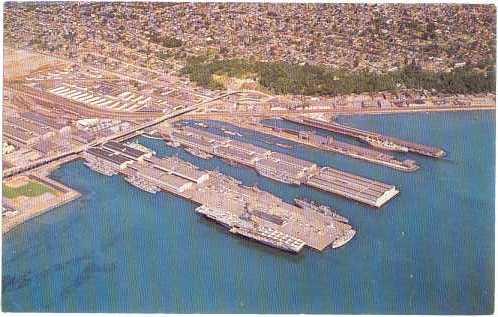 Air view U.S. Naval Station, Pier 91 Seattle Washington WA, Chrome