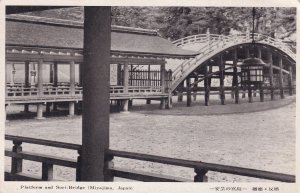 Miyajima Sori Bridge & Platform Antique Japanese Postcard