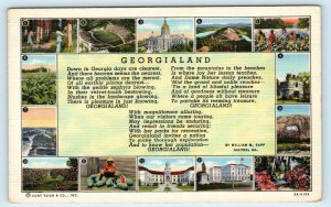 GEORGIALAND  ~ POEM & Attractions Multiview  c1940s Linen Curt Teich  Postcard