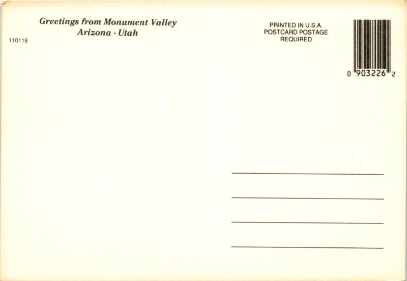 Monument Valley, Arizona-Utah border, United States, sandstone buttes, Postcard