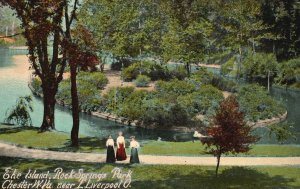 Vintage Postcard 1910's Women The Island Rock Springs Park Chester West Virginia