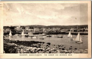 View Overlooking Harbor and Bearskin Neck, Rockport MA Vintage Postcard I23