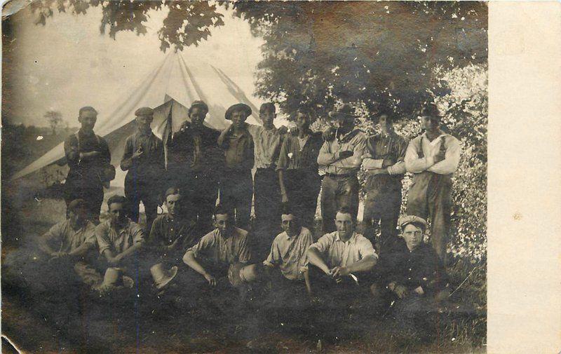 1910 Group Photo young Black & White men postcard 4418