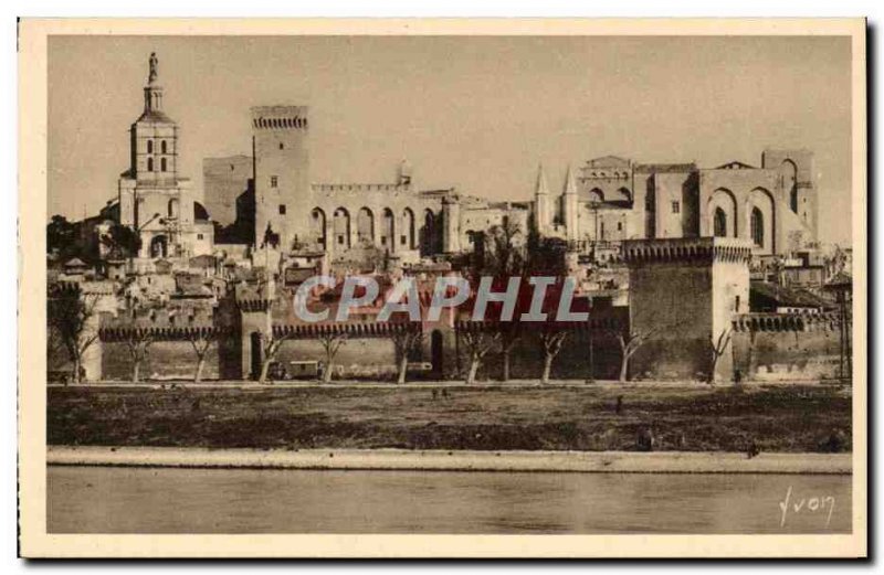 Avignon Old Postcard Papal Palace View of the right bank of the Rhone