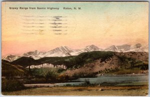 VINTAGE POSTCARD VIEW OF THE SNOWY RANGE FROM SCENIC HIGHWAY AT RATON NEW MEXICO