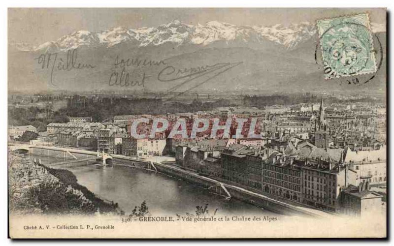 Old Postcard Grenoble General view of the Alps and La Chaine