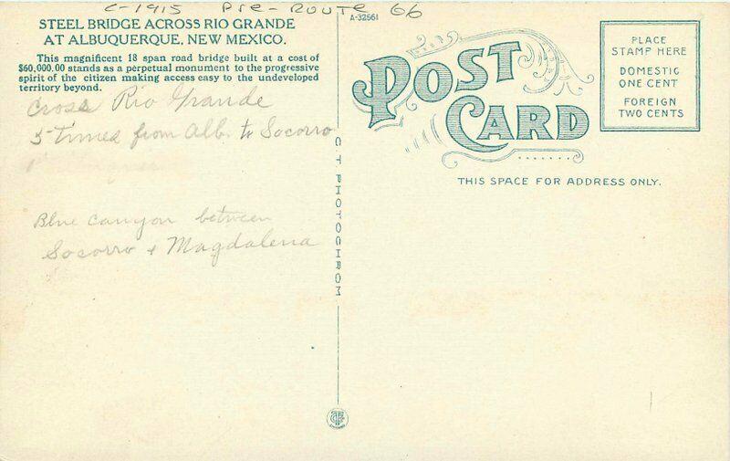 Albuquerque New Mexico Steel Bridge Rio Grande C-1915 Postcard 3752