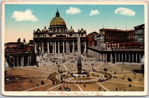 Roma Piazza e Basilica di L. Pietro Italy Historical Religious Bldg. Postcard