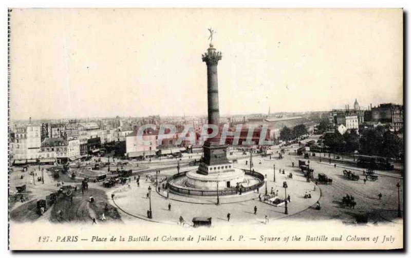 Old Postcard Paris Place de la Bastille and the July Column