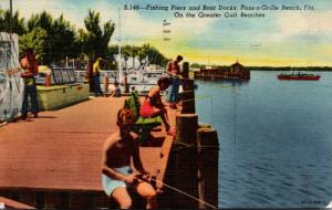 Florida Pass-A-Grille Beach Fishing Piers and Boat Docks 1955 Curteich