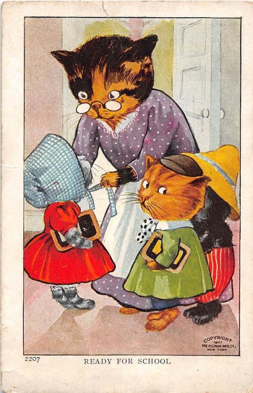 D98/ Interesting Postcard Fantasy Dressed Cats Ready For School  17