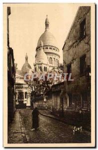 Old Postcard Paris Montmartre Basilica street view of the Chevalier de la Barre