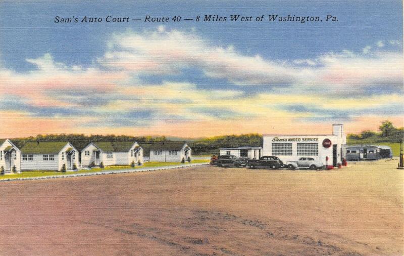 Washington Pennsylvania~Sam's Auto Court Motel~ANDCO Gas Station~1940s Linen 