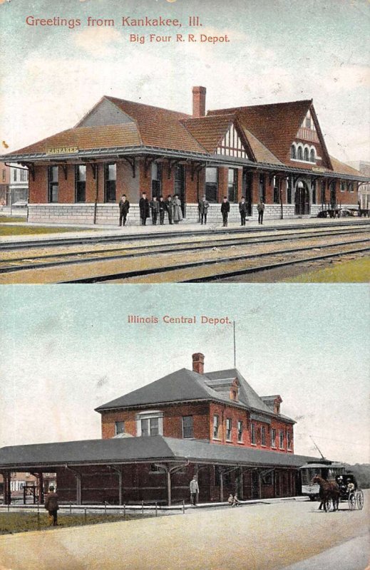 Kankakee Illinois two different depot Greeting card antique pc DD6074