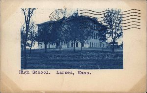 Larned Kansas KS High School Blue Tint Real Photo RPPC Vintage Postcard