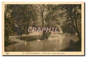 Old Postcard Chalons sur Marne Le Petit Jard the Nau and Swans