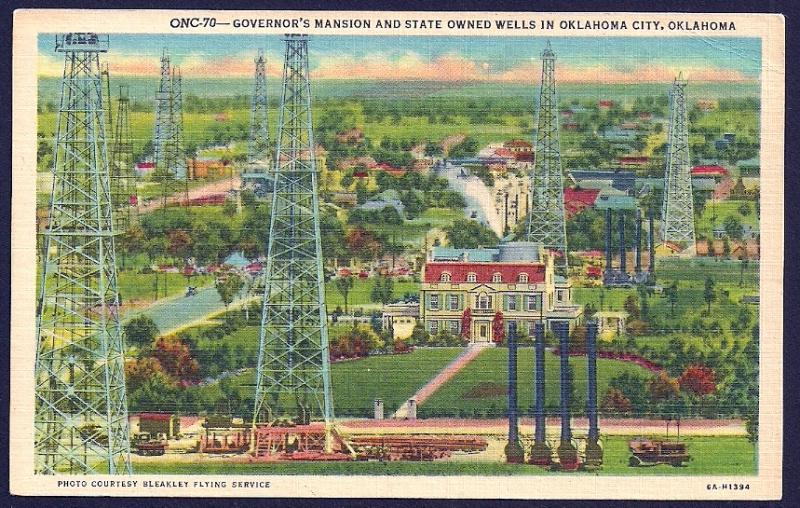 Governors Mansion & Oil Wells Oklahoma City OK unused c1936