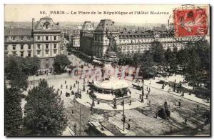 Paris Old Postcard Place de la Republique and & # modern 39hotel