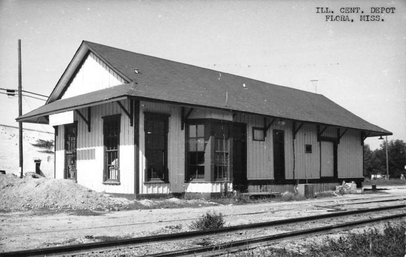 Flora Mississippi Ill Cent Depot Real Photo Antique Postcard K99271