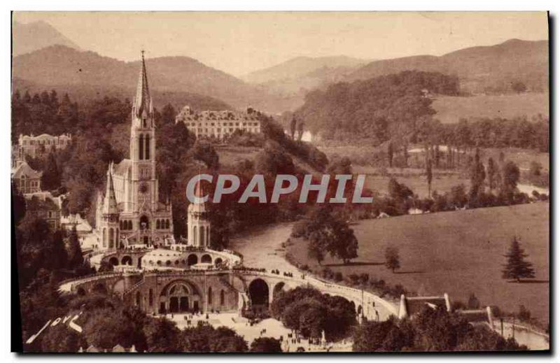 Old Postcard Lourdes Basilica and the Crown Virgin