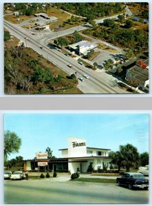 2 Postcards HOMOSASSA SPRINGS, FL~ Aerial View & HINSON'S RESTAURANT 1950s Cars