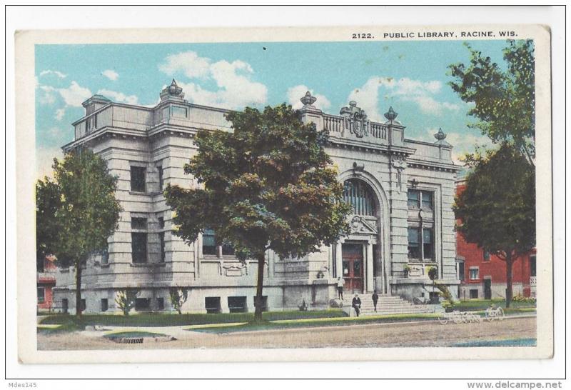 Racine WI Wisconsin Public Library Vintage EA Bishop Postcard