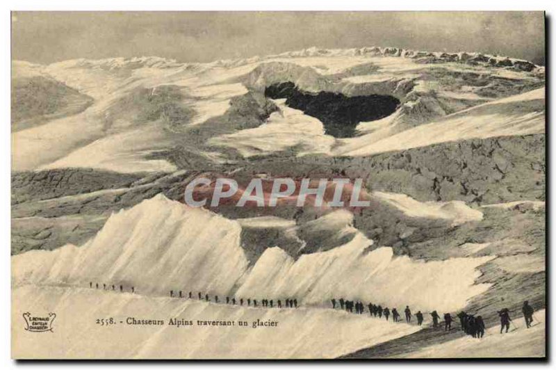 Old Postcard Militaria Alpine hunters crossing a glacier