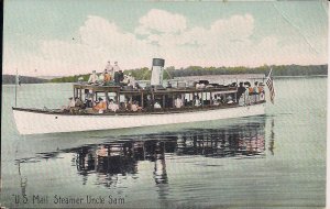 Lake Winnipesaukee NH, US Mail Steamer Uncle Sam, ca. 1910, People on Roof, Flag