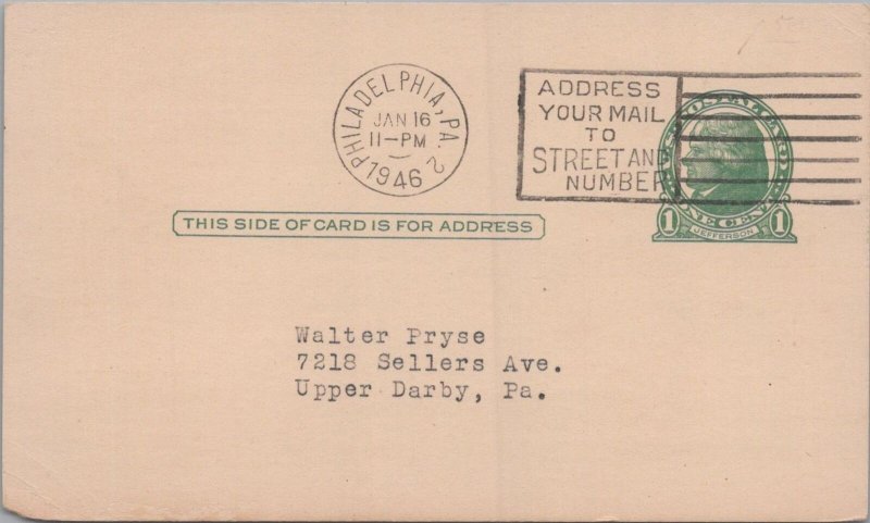 Postcard Walter Pryse Upper Darby PA Notice Filing Account Court Common Pleas