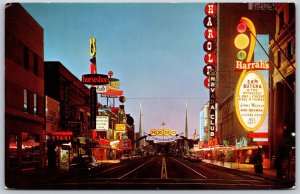 Vtg Reno Nevada NV Virginia Street Casino Row Night View Postcard