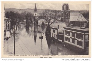 Vermont Montpelier Flood Scene Main Street Showing Library and Churches 1927 ...