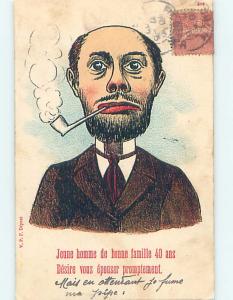 Pre-Linen comic foreign MAN SMOKING TOBACCO PIPE - SMOKING INTEREST HL9192
