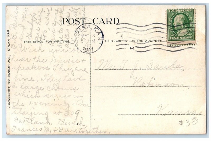 1911 Carnegie Library Exterior Building Topeka Kansas Vintage Antique Postcard