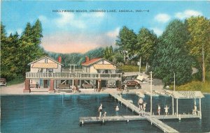 Indiana Angola Hollywood Beach Crooked Lake Kropp Linen Postcard 22-2188